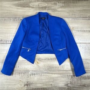 Bebe Royal Blue Cropped Blazer Jacket Zip Pockets Small